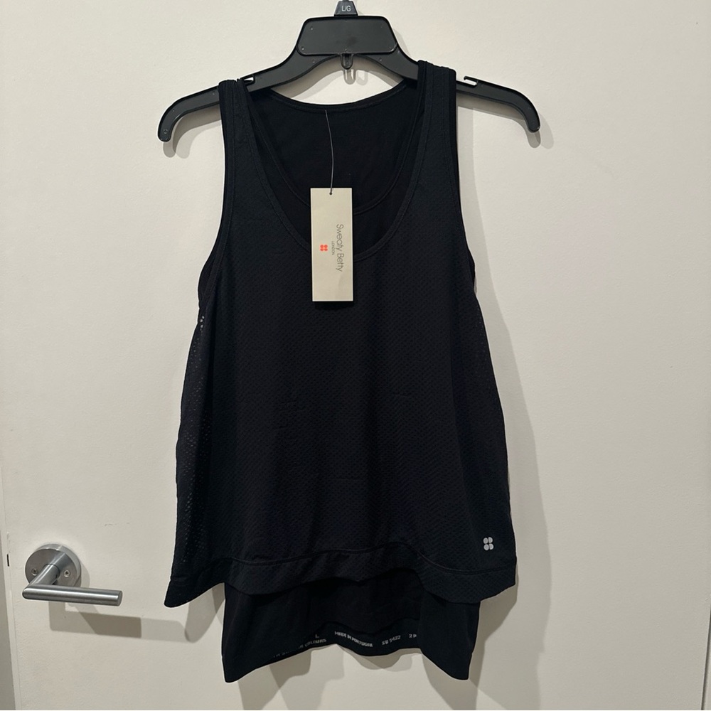 NEW Sweaty Betty Double Time 2 In 1 Workout Vest Tank Top Black Size L